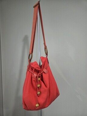 AX Armani Exchange Red Fabric Drawstring Shoulder Bag - Women's Casual Tote
